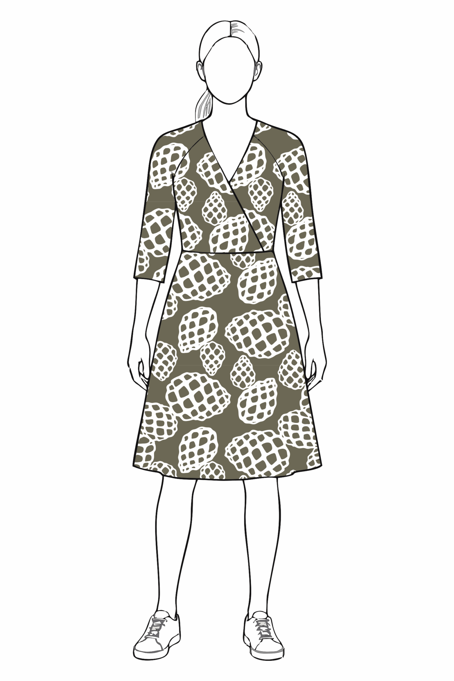 UUTUUS! Iines-mekko, Käpy-kuosi, khaki